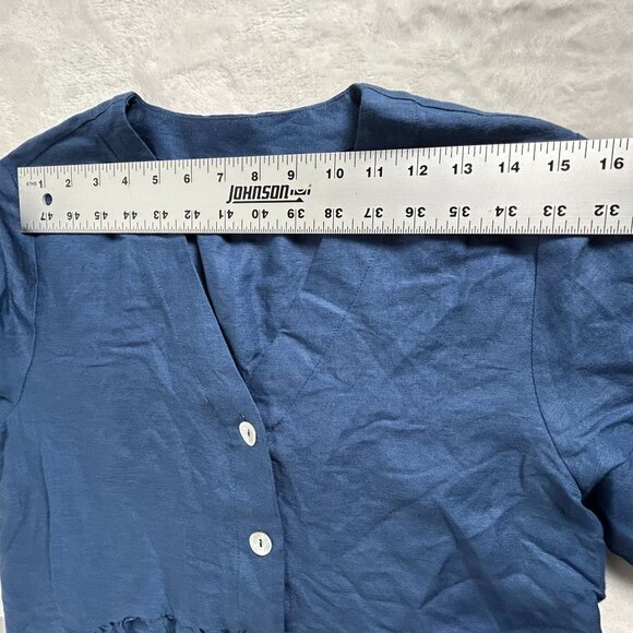 Jennifer & Grace Womens Blue Linen Blend Button-Down Tunic Top Medium 3/4 Sleeve - Picture 6 of 8